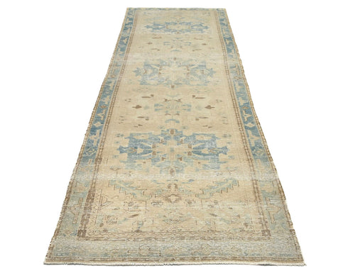 11 Ft Vintage Persian Style Hand Knotted Distressed Low Pile Wool Runner Rug